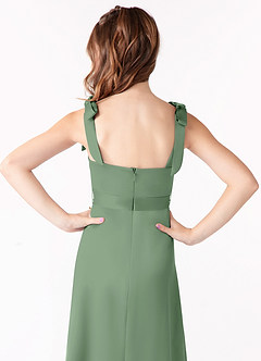 Azazie Barbara Junior Vestido de Matcha de Satin Mate de Corte En A con Lazo image4