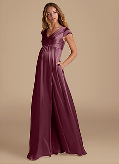 Azazie Allessia vestidos de dama de honor de maternidad Vestido de Corte En A Hasta el suelo Satén Metálico image3