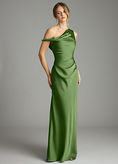 Azazie Emerson Bridesmaid Dresses Basil Mermaid Off the Shoulder Stretch Satin Dress image5
