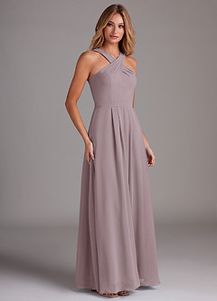 Azazie Dixie Bridesmaid Dresses Dusk A-Line Halter Pleated Chiffon Dress image4
