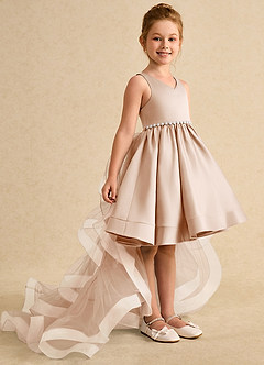 Azazie Julietta Robe Demoiselle D'honneur Fillette Robe Princesse en Tulle Convertible Rose Perle image3