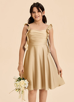 Azazie Kira Junior A-Linie Gestreift Stretch-Satin Kleid Gold image7