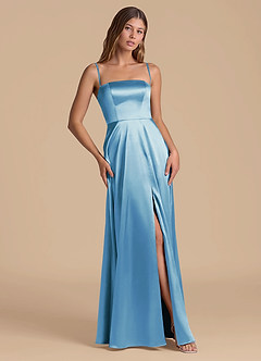 Azazie Wren 신부 들러리 드레스 A라인 스트랩리스 메탈릭 새틴 바닥 길이 드레스 image5