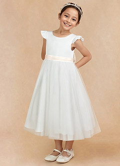 Azazie Hemi vestidos de niña de las flores Vestido de Marfil Blanco Alabastro de Tul de Corte En A con Lazo image2