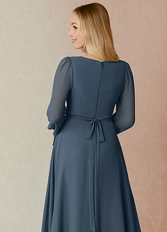 Azazie Leonia Bridesmaid Dresses Neptune A-Line Long Sleeve Chiffon Dress image7