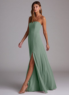 Azazie Wren Robes de demoiselle d'honneur Robe Trapèze Convertible en Mousseline de soie Fente Latérale Sauge D'argent image6