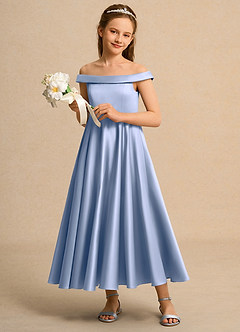 Azazie Teeny Junior Formal Abiti da Ragazza di Fiori Abito A-Line in Raso Opaco Plissettato Ghiaccio image4