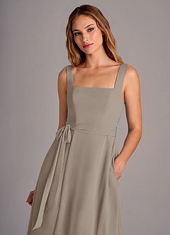 Azazie Deb Bridesmaid Dresses Taupe A-Line with Pockets Chiffon Convertible Dress image2