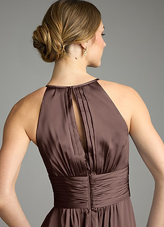 Azazie Bonnie Bridesmaid Dresses Ganache A-Line Pleated Stretch Satin Dress image6