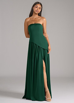 Azazie Adeline Vestidos de damas de honor Vestido de Verde Oscuro de Satén Elástico de Corte en A Convertible con Sin tirantes image3