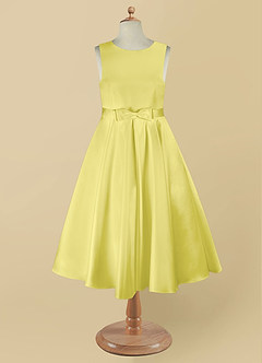 Azazie Coco Blumenmädchenkleider A-Linie Schleifen Matte Satin Kleid Kanarienvogel image8