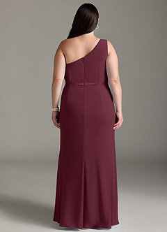 Azazie Liza Vestidos de damas de honor Vestido de Cabernet de Gasa de Corte Sirena con Hombro unilateral image7