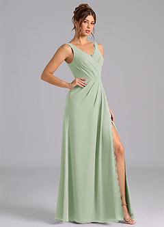 Azazie Bernice Bridesmaid Dresses Dusty Sage A-Line Pleated Chiffon Dress image3