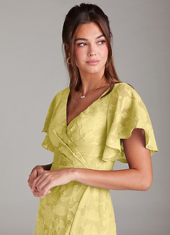 Azazie Ambrosia Jurken voor bruidsmeisjes Jurk van Bloemen Burn-out met A-Lijn Geplooid Kanarie image6