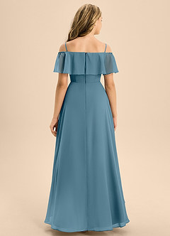 Azazie Maggie Junior A-Linie Schulterfrei Chiffon Kleid Bermudablau image6