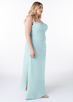 Azazie Mai Bridesmaid Dresses Sea Glass Sheath Pleated Chiffon Dress image10