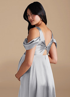 Azazie Rhea Maternity Bridesmaid Dresses A-Line Pleated Metallic Satin Floor-Length Dress image4