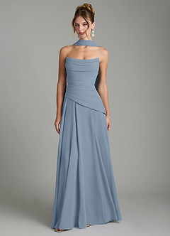 Azazie Gabriela Robes de demoiselle d'honneur Robe Trapèze en Mousseline de soie Corset Bleu Poussiéreux image1