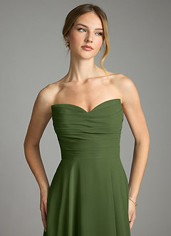 Azazie Ayla Abiti da Damigella Abito A-Line in Chiffon Scollo a Cuore Oliva image4