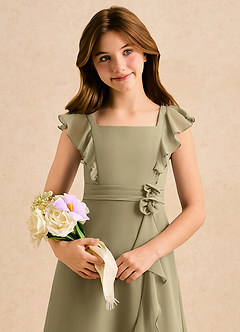 Azazie Soso Girls Formal Blomsterpigekjoler A-Line Plisseret Chiffon Gulv-længde Kjole image6