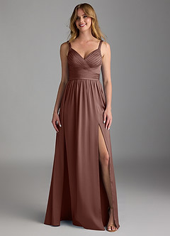 Azazie Chanel Bridesmaid Dresses Espresso A-Line Pleated Stretch Satin Dress image5