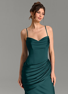 Azazie Zorah Bridesmaid Dresses Pine Mermaid Corset Stretch Satin Convertible Dress image7