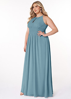 Azazie Bonnie Bridesmaid Dresses Moody Blue A-Line Keyhole Ruched Chiffon Dress image8