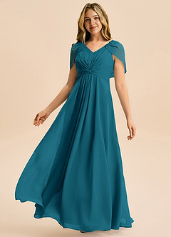 Azazie Emma Junior Robe Trapèze en Mousseline de soie Plissée Bleu Encre image4