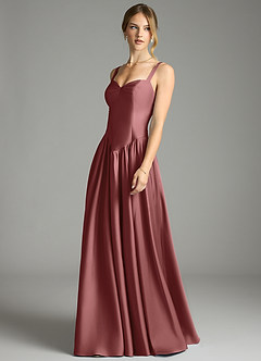 Azazie Evadina Suknie dla druhen Linia A Gorset Satyna elastyczna Do ziemi Sukienka image3