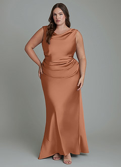 Azazie Kieryn Bridesmaid Dresses Bronzer Mermaid Pleated Stretch Satin Dress image7