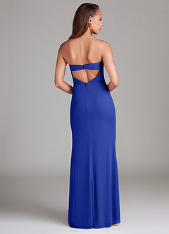 Azazie Leonis Vestidos de damas de honor Vestido de Azul Real de Malla de Corte Recto Convertible con Sin tirantes image5