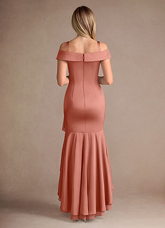 Azazie Billings Mother of the Bride Dresses Salmon Pink Mermaid Off the Shoulder Stretch Satin Dress image8