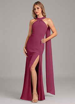 Azazie Kinsley Bridesmaid Dresses Mulberry Mermaid Pleated Chiffon Dress image1
