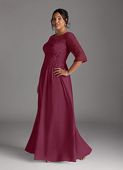 Azazie Mirielle Kleider für die Brautmutter A-Linie Schaufel Spitze Chiffon Kleid Maulbeerrot image10