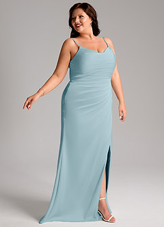 Azazie Deandra Bridesmaid Dresses Moody Blue Mermaid Pleated Stretch Satin Dress image11