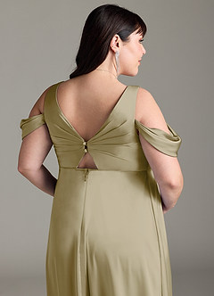 Azazie Rhea vestidos de dama de honor de maternidad Vestido de Corte En A Off The Shoulder Plisado Hasta el suelo Satén Elástico image13