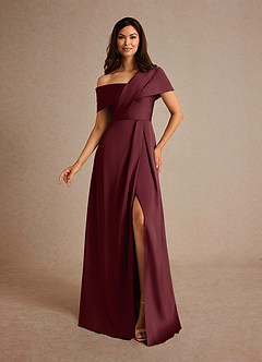 Azazie Milton Mother of the Bride Dresses Cabernet A-Line Pleated Stretch Satin Dress image1