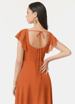 Azazie Bondi Bridesmaid Dresses Cinnamon A-Line Ruffled Chiffon Dress image3