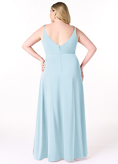Azazie Dalilah Robes de demoiselle d'honneur Robe Trapèze en Satin extensible Col V plissé Bleu Ciel image7