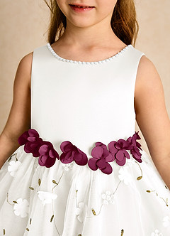 Azazie Starri Flower Girl Dresses Ivory Mulberry Ball-Gown Beaded Matte Satin Dress image8