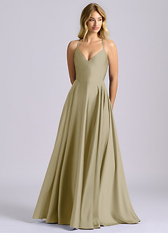 Azazie Truce Bridesmaid Dresses Moss Green A-Line Stretch Satin Dress image1