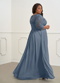 Azazie Hayek Mère de la mariée Robes Robe Trapèze en Mousseline de soie Col V en dentelle Violet Crépusculaire image10