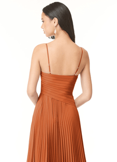 Azazie Vini Bridesmaid Dresses Cinnamon A-Line V-Neck Pleated Chiffon Dress image5
