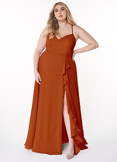 Azazie Naeem Bridesmaid Dresses Paprika A-Line V-Neck Ruffle Chiffon Dress image7