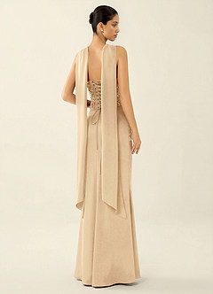 Melisande Champagne Sparkly Corset Lace Up Back Mermaid Prom Dress image2