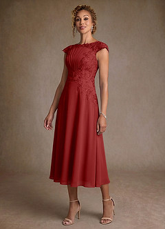 Azazie Crista Suknie dla Matki Panny Młodej Linia A Koronka Szyfon Długość herbaty Sukienka image4