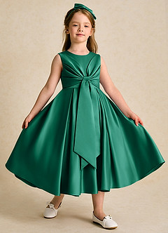 Azazie Lady Blumenmädchenkleider A-Linie Plissee Matte Satin Kleid Smaragd image3