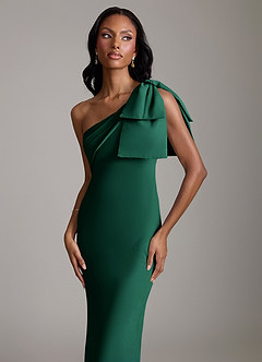 Azazie Yuanna Bridesmaid Dresses Emerald Mermaid One Shoulder Chiffon Dress image3
