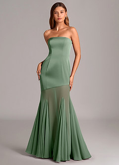 Azazie Uma 신부 들러리 드레스 인어 스트랩리스 쉬폰 바닥 길이 드레스 image1