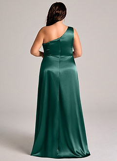 Azazie Brooke Bridesmaid Dresses Pine A-Line One Shoulder Metallic Satin Dress image9
